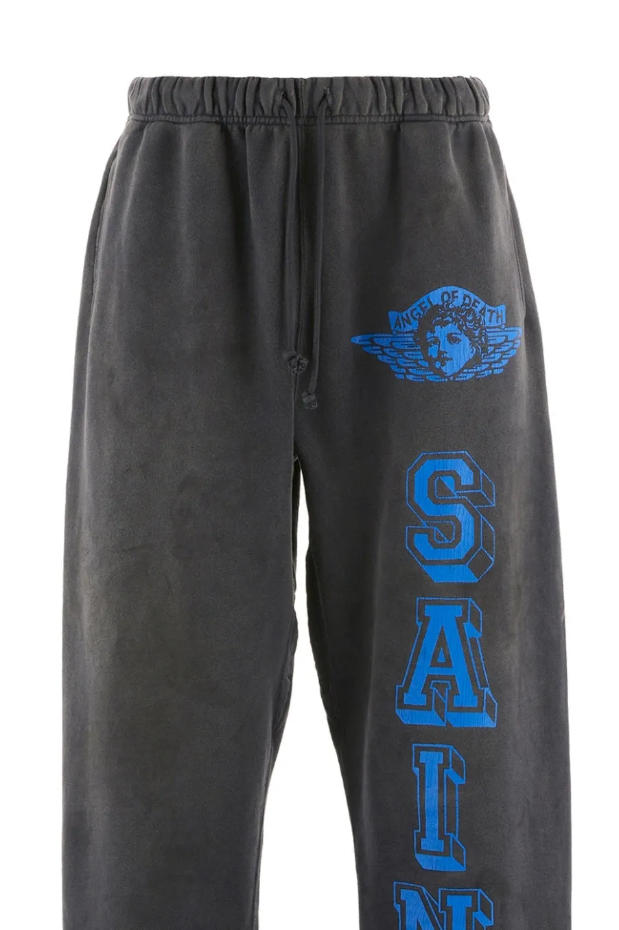 SAINT Mxxxxxx SWEAT PANTS/ANGEL/BLK Blue Angel Reborn Sweatpants Washed black S-XL Assute dyeing Sprayed on the whole piece to fade Wormhole destruction treatment Heavy fermentation washing to create NEW VINTAGE texture Factory four-needle and six-thread workmanship No bone seams More comfortable to wear Genuine grade crack printing/correct accessories